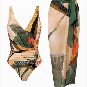 Tropical Print Swimsuit and Sarong Set - Brand New!!!